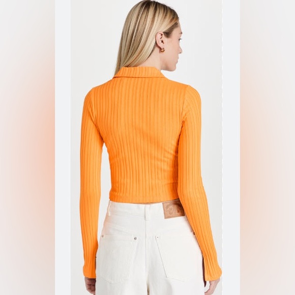 NWT Helmut Lang Cotton Cropped Rib Knit Long Sleeve Polo in Orange, Size XS - Picture 5 of 14